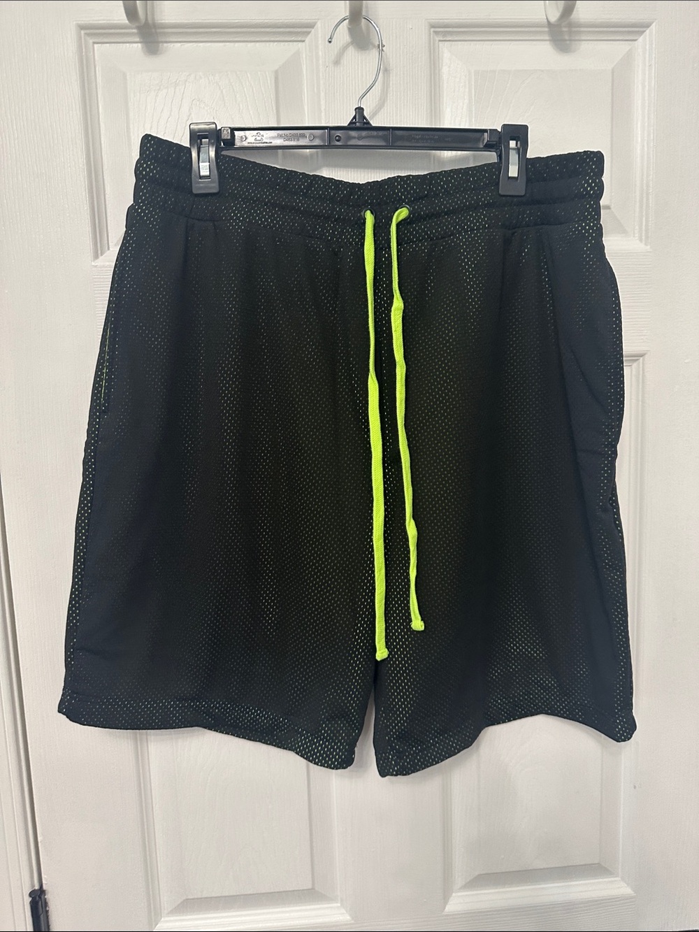 Forever 21 Black Mesh Athletic Shorts with Neon Yellow Drawstring